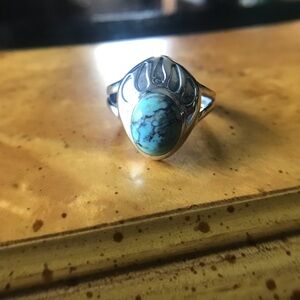 Natural Blue Moon Turquoise Sterling Silver Bear Paw Ring